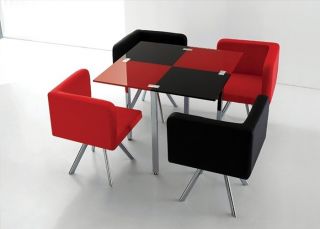 Pcs Modern Black Red Square Dining Room Glass Table Dining Set