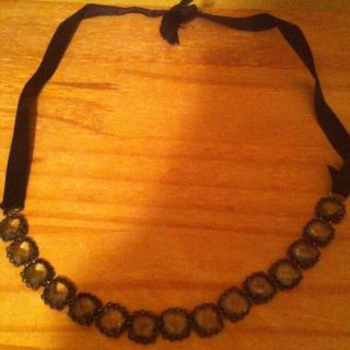 Marlyn Schiff Vintage Style Necklace on Black Ribbon