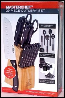 Masterchef 29 Pc Knife Set Inc. 7 Santoku Knife Wood Block Kitchen