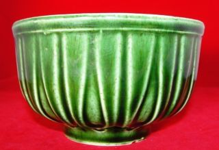 McCoy Art Pottery 5 5 Green Brown Glaze Leaves Bowl 518 Lancaster Mark