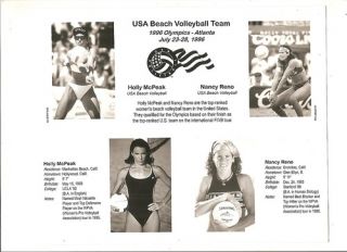 1996 USA Beach Volleyball Olympics 8x10 Holly McPeak Nancy Reno