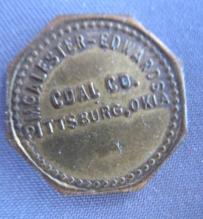 McAlester Edwards Coal Co 1 Cents Token Scrip Pittsburg OKLA