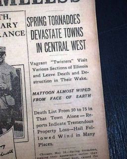1917 Mattoon IL Illinois Tornadoes Outbreak Disaster Old Newspaper