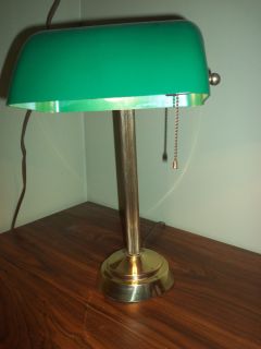 Emerald Green Bankers Table Lamp Brass Base