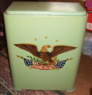 Vintage Large Aluminum Clothing Hamper Painted Green with Eagle Decal