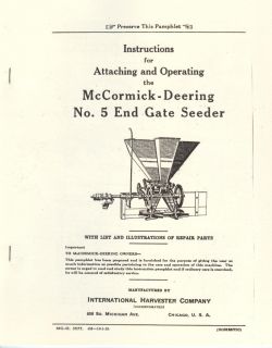McCormick Deering No 5 End Gate Seeder Manual IHC Operating
