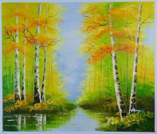 Hand Painted Signed Stock Oil Painting 24x20 Trees Forest Spring