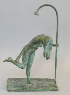 English Bronze Sculpture of Woman in Shower David McFall 6 10 art deco