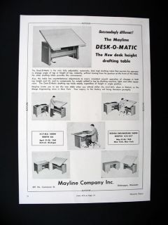 Mayline Desk O Matic Desk Height Drafting Table 1960 Print Ad