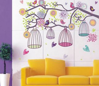 Mediterranean Style Happy Color Birdcage Flower Tree Nursery Wall