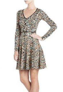 NEW* BCBG Lt Aqua Dk Blush Combo Melora Leopard Print Dress L $298