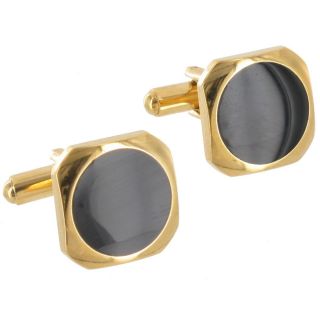 Cufflinks Mens New Jewelry Black Onyx Rounded Square Gold Plated Cuff