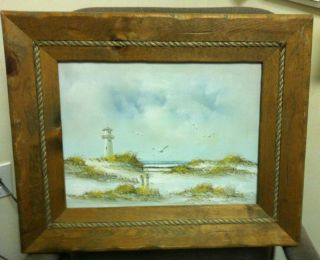 Lighthouse Beach on Canvas Framed Painting by C Melton
