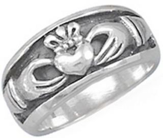 Sterling Silver Inset Claddagh Mens Ring Sz 13