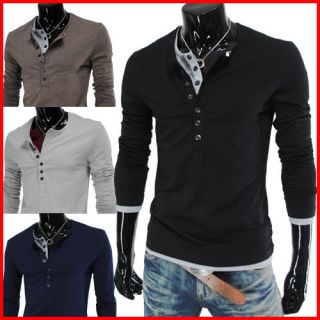 THELEES Mens Casual Long Sleeve Layered Style Button Tshirts