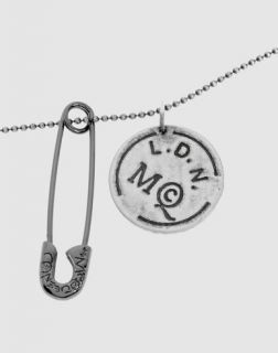 Alexander McQueen McQ Silver Metal Dog Tag Coin Safety Pin Necklace