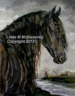 Linda McSweeney ACEO Print Dark Friesian Horse Art