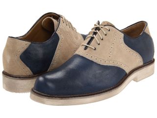 Mens Hush Puppies Authentic Saddle Shoe Blue Leather Beige Suede