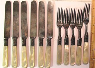 Antique Meriden Cutlery Co 1855 12 Mother of Pearl Sterling Knives