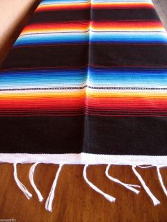 Mexican Serape Zarape Blanket Table Cover Seat Cover Throw Black