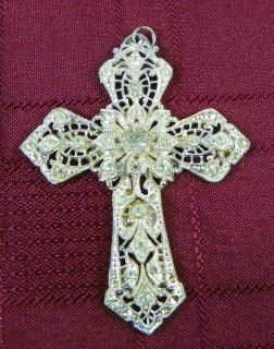 Large Crystal Rhinestone or Paste Cross Pendant N E From