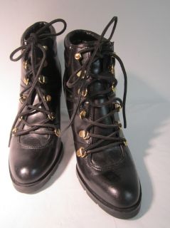 Michael for Michael Kors Black Leather Lace Up Heel Ankle Boots Sz 9 5