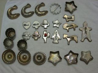 Lot of 26 Vintage Tin Metal Cookie Cutters Jello or Cake Molds