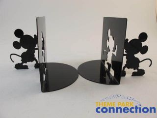Disney MICKEY MOUSE BOOKENDS Pair Metal Black Silhoutte Home Decor