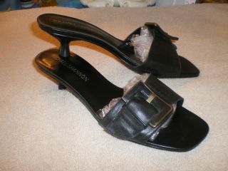 Very Nice Womens Michael Shannon Black Leather Kitten Heels Slides