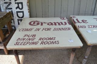 Table Ornate Wood Legs Granville Inn Metal Sign Garden Square