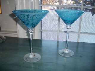 Michael Weems Martini Glasses Brand New Signed Turquoise