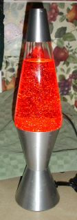 Vintage 90s Lava World Int Lava Lamp Red Liquid Silver Glitter