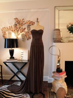 Michael Kors Collection Brown Jersey Draped Strapless Evening Gown