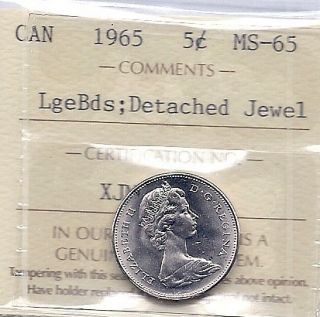 1965 Large Bead ICCS Graded 5 Cent MS 65 Solo Highest Spectacular Coin