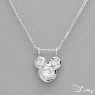 Disney Mickey Mouse Necklace w Genuine Crystal Crafted in 925 Sterling