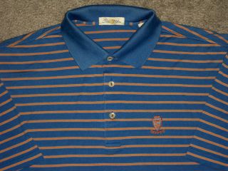 Mens s s Peter Millar Polo Shirt L Light Blue w Stripes Logo