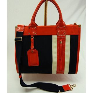 Milly Auth Nautical Nylon Tote Orange Navy Handbag Purse $345 Sale O28