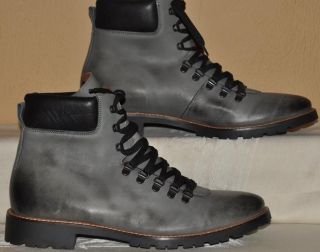 Mike Konos Alpine Hiker Gray Leather Made in Italy Lace Up Boots Mens