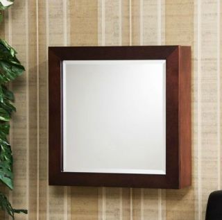 Square Wall Mounted Hanging Mirror Jewelry Armoire Storage, Cherry