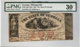 1864 Georgia Milledgeville $100 PMG 30 Choice VF XF