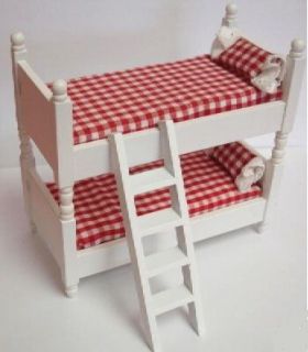 Doll House Mini Red Gingham Bunk Bed Bedroom Bunkbed