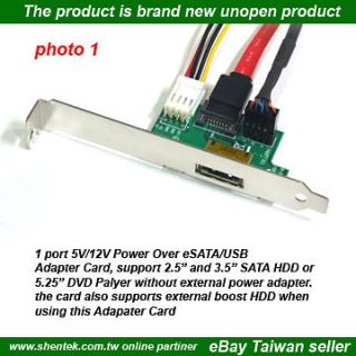 port Dual Powered 5V 12V over eSATap eSATA USB2.0 Combo Card Adapter