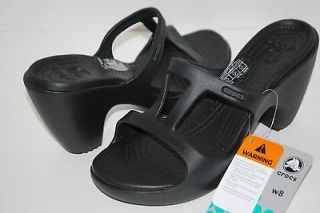 NEW NWT CROCS CYPRUS II black sandals heels shoes 7 8 9 10 women