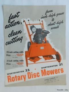 1950s Worthington Rotary Disc Lawn Mowers Catalog Vintage