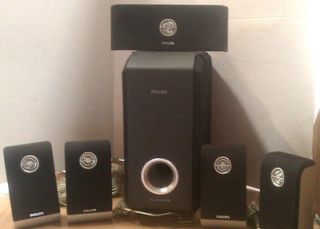 PHILIPS 5 SURROUND SPEAKERS AND SUBWOOFER (BLACK AND SILVER) 3 OHMS
