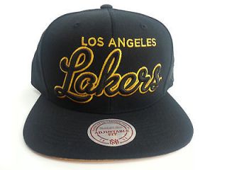 MITCHELL AND NESS BRAND NBA LOS ANGELES LAKERS SNAPBACK CAP: BLACK