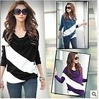 NEW LONG 4 COLORS LADYS BATWING CASUAL SLEEVE T SHIRT TOPS STRIPE