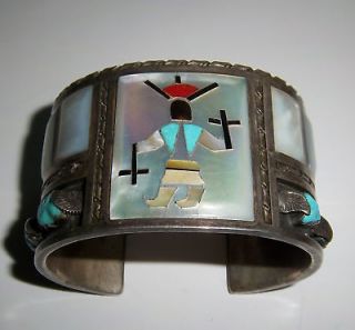 BRACELET INLAID GAN DANCER SIGNED F PANTEAH TURQUOISE CORAL, SHELL
