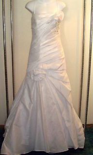 NWOT Sz 10 White BLUE By ENZOANI Dupion Silk Beaded Wedding Gown