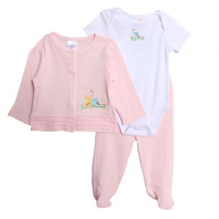 Absorba Newborn Baby Girls 3 Piece Pink Creeper Jacket Footed Pants